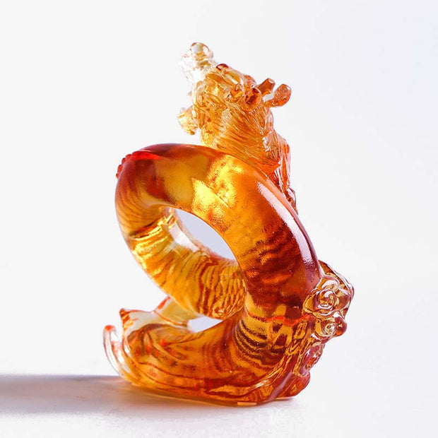 Buddha Stones Year of the Dragon Handmade Chinese Zodiac Yellow Dragon Liuli Crystal Art Piece Protection Home Office Decoration Decorations BS 9