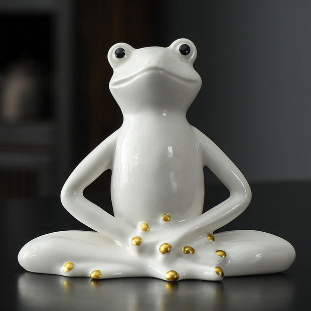 Buddha Stones Meditating Ceramic Zen Frog Statue Decoration Decorations BS Frog White