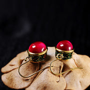 Buddha Stones Round Red Corundum Confidence Hook Drop Dangle Earrings Earrings BS 6