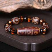 Buddha Stones Tibetan Retro Natural Nine-Eye Dzi Bead Blessings Bracelet Bracelet BS Nine-Eye Dzi Bead(Wealth♥Protection)