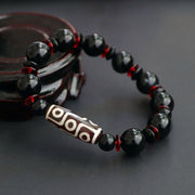 Buddha Stones Black Onyx Nine-Eye Dzi Bead Wealth Protection Bracelet Bracelet BS 3