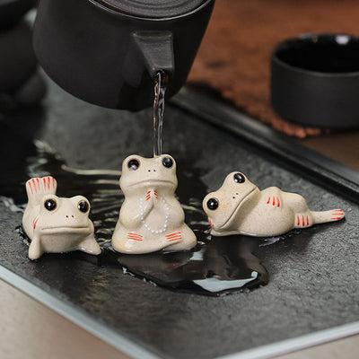 Buddha Stones Mini Small Praying Frog Ceramic Wealth Prosperity Home Tea Pet Figurine Decoration