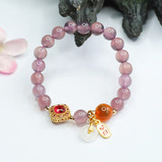 Buddha Stones Natural Purple Chalcedony Candy Agate Peace Buckle Harmony Lucky Fortune Charm Bracelet Bracelet BS 5