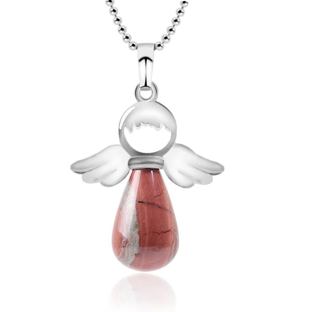 Buddha Stones Little Angel Wings Natural Crystal Luck Necklace Pendant Necklaces & Pendants BS Red Jasper