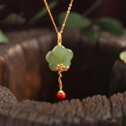 Buddha Stones Vintage Plum Blossom Flower Jade Red Agate Prosperity Necklace Pendant Necklaces & Pendants BS 2