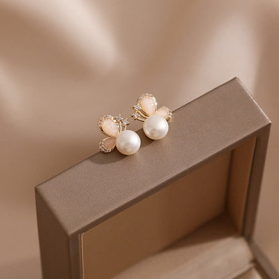 Buddha Stones 18K Gold Pearl Butterfly Love Freedom Stud Earrings Earrings BS Pearl Butterfly