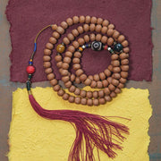 Buddha Stones 108 Mala Beads Bodhi Seed Dzi Bead Peace Tassel Bracelet Mala Bracelet BS 1