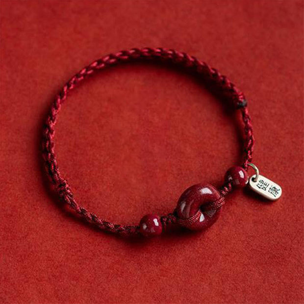 Buddha Stones Handmade Cinnabar Peace Buckle Safe and Healthy Charm Blessing String Bracelet Anklet Bracelet Anklet BS 1