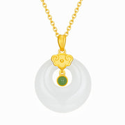 Buddha Stones Round White Jade Wishful Auspicious Cloud Blessing Luck Necklace Pendant Necklaces & Pendants BS 10