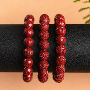 Buddha Stones Natural Cinnabar Om Mani Padme Hum Fret Pattern Lotus Blessing Bracelet Bracelet BS 10