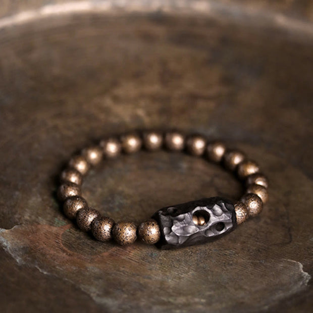 Buddha Stones Tibet Ebony Wood Copper Peace Balance Beaded Bracelet