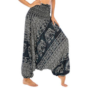 Buddha Stones Two Style Wear Elephant Pattern Loose Smocked Harem Trousers Jumpsuit Women's Yoga Pants