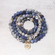 Buddha Stones 108 Natural Stone Mala Bead Lotus Pendant Bracelet Bracelet BS 1