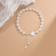 FREE Today: Bring Good Fortune White Jade Peach Blossom Petals Flower Luck Bracelet