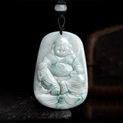 Buddha Stones Natural Jade Laughing Buddha Maitreya Buddha Luck String Necklace Pendant Necklaces & Pendants BS 6