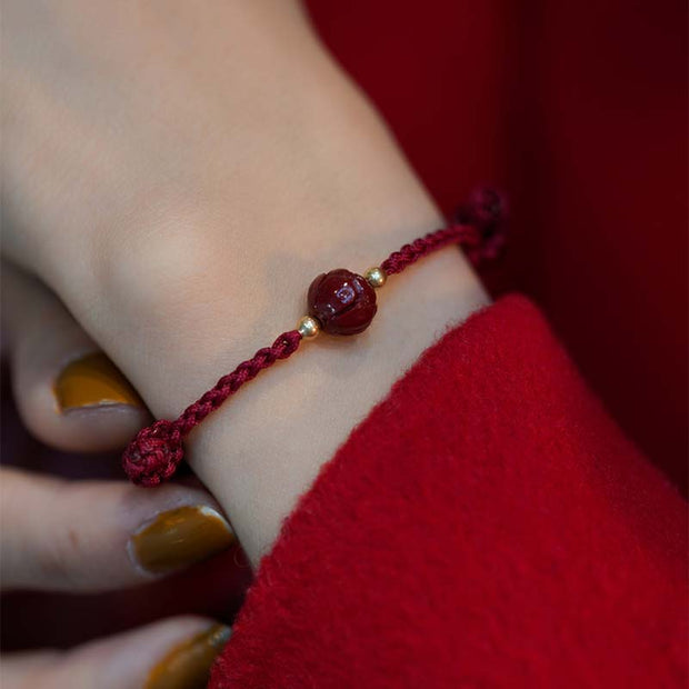 Buddha Stones Cinnabar Jade Lotus Calm Red String Weave Bracelet Bracelet BS 8
