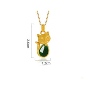 Buddha Stones Green Chalcedony Fox Pattern Courage Necklace Pendant Necklaces & Pendants BS 9