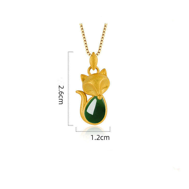 Buddha Stones Green Chalcedony Fox Pattern Courage Necklace Pendant Necklaces & Pendants BS 9