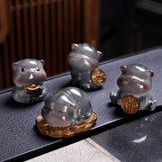 Buddha Stones Color Changing Cute Mini Cat Resin Tea Pet Wealth Home Figurine Decoration Decorations BS Gray Cat 4Pcs Set