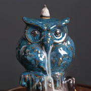 Buddha Stones Cute Owl Ceramic Backflow Smoke Fountain Meditation Healing Incense Burner Decoration Incense Burner BS 2