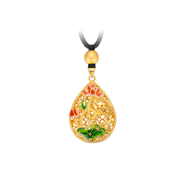 Buddha Stones Koi Fish Lotus Flower Leaf Copper Luck Necklace Pendant