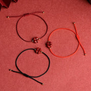 Buddha Stones Natural Cinnabar Four Leaf Clover Blessing Red String Bracelet Anklet Bracelet BS 14
