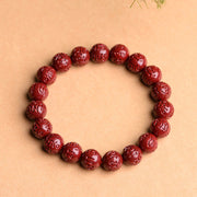 Buddha Stones Natural Cinnabar Om Mani Padme Hum Fret Pattern Lotus Blessing Bracelet Bracelet BS 4