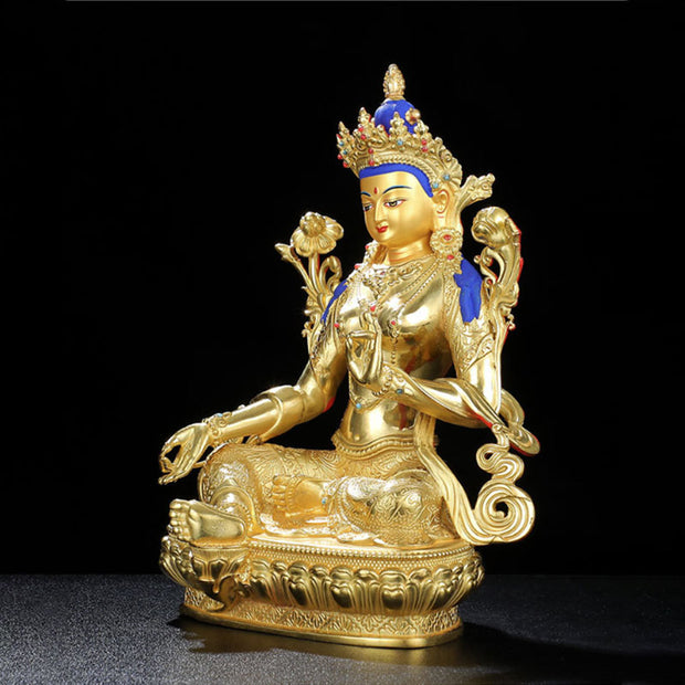 Buddha Stones Chenrezig Four-armed Avalokitesvara Protection Copper Gold Plated Statue Decoration Decorations BS 5