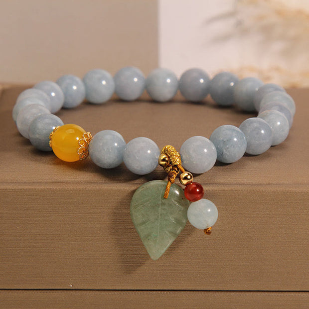 Buddha Stones Aquamarine Jade Leaf Healing Charm Bracelet Bracelet BS Aquamarine(Peace♥Serenity)