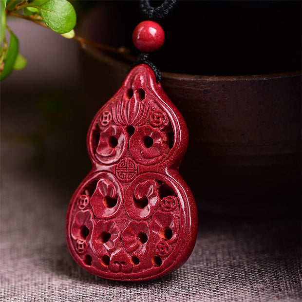 Buddha Stones Laughing Buddha Yin Yang Chinese Zodiac Gourd Natural Cinnabar Blessing Necklace Pendant