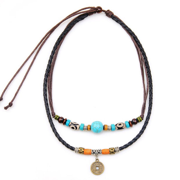 Buddha Stones Turquoise Dzi Bead Protection Necklace Necklaces & Pendants BS Turquoise