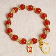 Buddha Stones Year of the Dragon Red Agate Green Aventurine Peace Buckle Fu Character Lucky Fortune Bracelet Bracelet BS 17