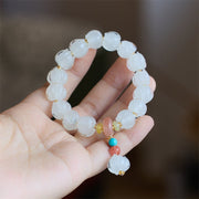 Buddha Stones Liuli Glass Bead Lotus Design Fluorite Ivory Fruit Dancing Lion Charm Enlightenment Bracelet