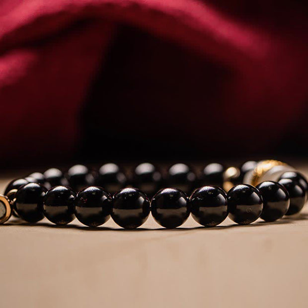 Buddha Stones Black Obsidian Jade Om Mani Padme Hum Strength Couple Magnetic Bracelet Bracelet BS 13