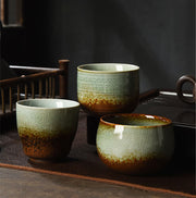 Buddha Stones Vintage Green Brown Kiln Change Porcelain Ceramic Teacup Kung Fu Tea Cups