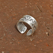 Buddha Stones 999 Sterling Silver Luck Koi Fish Lotus Heart Sutra Wealth Ring Ring BS 8