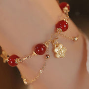 Buddha Stones 14k Gold Plated Red Agate Star Flower Charm Calm Bracelet Bracelet BS Red Agate(Confidence♥Calm)(Wrist Circumference 15-17cm)