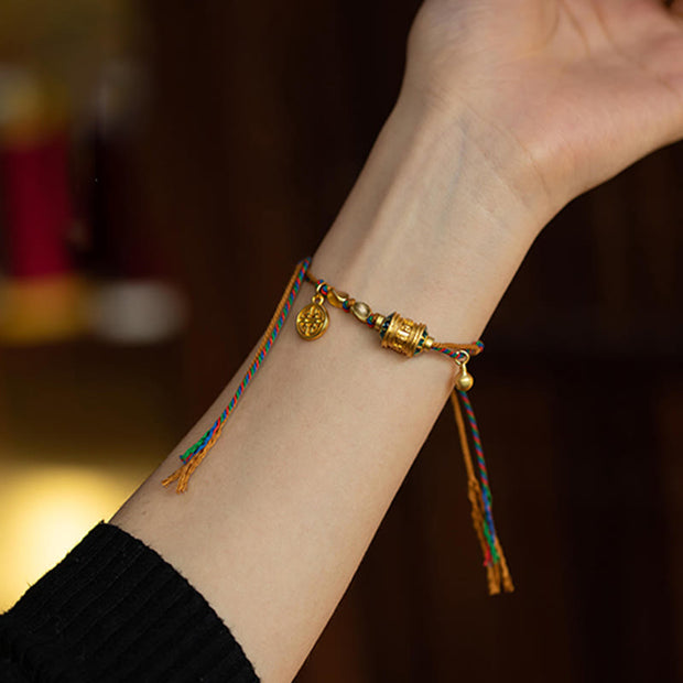 Buddha Stones Tibetan Handmade Om Mani Padme Hum Prayer Wheel Protection Strength String Bracelet Bracelet BS 2
