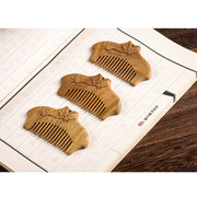 Buddha Stones Green Sandalwood Flower Pattern Engraved Soothing Comb