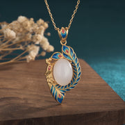 Buddha Stones White Jade Peacock Copper Blessing Necklace Pendant Necklaces & Pendants BS White Jade ( Protection ♥ Happiness)