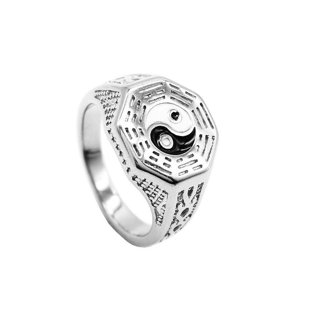 Buddha Stones Yin Yang Symbol Copper Luck Ring Rings BS Silver
