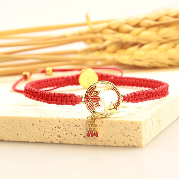 Buddha Stones Tibetan Handmade Lotus Koi Fish Lucky Red String Bracelet Bracelet BS Lotus Koi Fish(Bracelet Size 16-25cm)