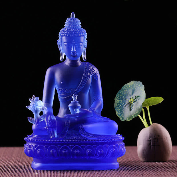 Buddha Stones Medicine Buddha Handmade Liuli Crystal Art Piece Compassion Statue Home Office Offering Decoration Decorations BS 2