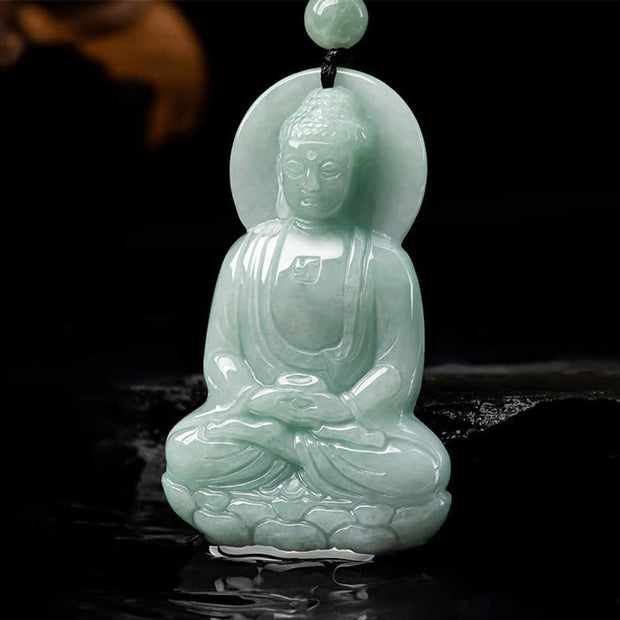Buddha Stones Amitabha Buddha Jade Amulet Compassion String Necklace Necklaces & Pendants BS 9