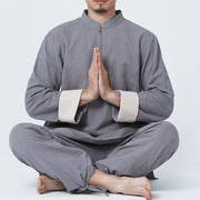 Buddha Stones Spiritual Zen Meditation Yoga Prayer Practice Cotton Linen Clothing Men's Set Clothes BS Gray XXXL