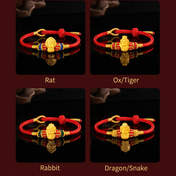 Buddha Stones 999 Gold Chinese Zodiac Natal Buddha Protection Handcrafted Red Rope Bracelet