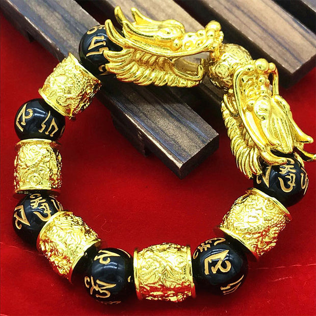 Buddha Stones Double Dragon Wealth Protection Bracelet Bracelet BS 2