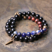Buddha Stones Black Obsidian Sodalite Crystal Copper Strength Couple Bracelet Bracelet BS 2