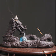 Buddha Stones Dragon Playing Ball Flower Protection Incense Burner Decoration