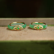 Buddha Stones 18K Gold Plated Natural Green Chalcedony Strength Ring